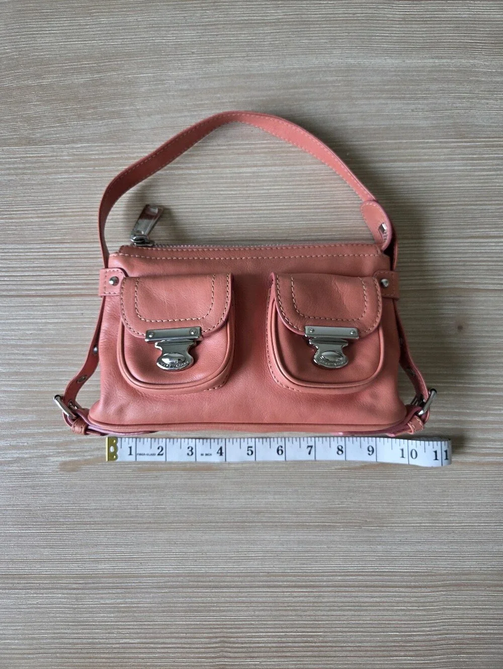 Vintage Y2K Marc Jacobs Coral Pink Leather Shoulder Bag Cargo Pocket Hobo Purse